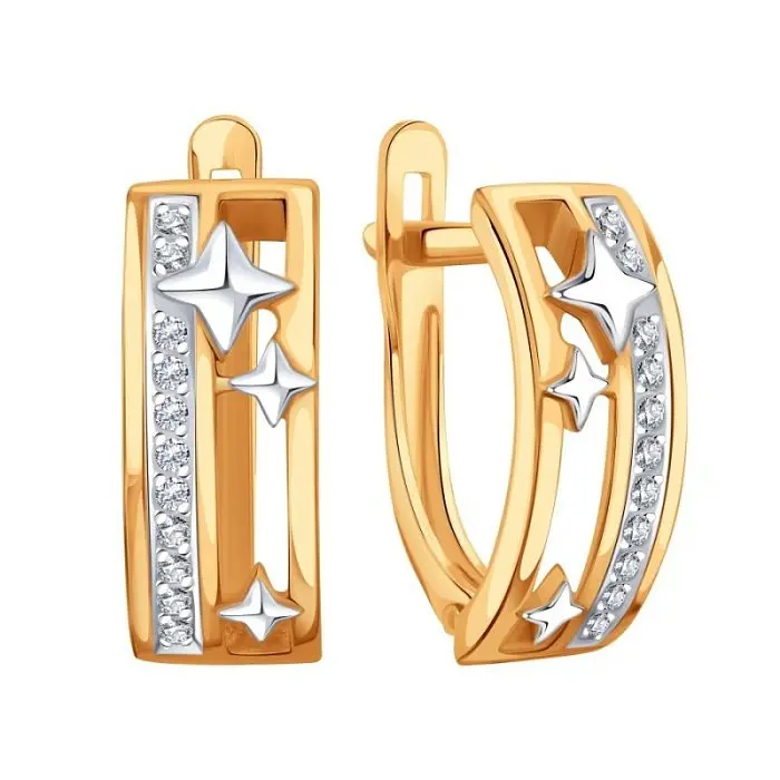 Серьги с английским замком из комбинированного золота