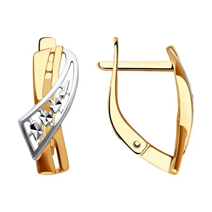 Серьги с английским замком из комбинированного золота