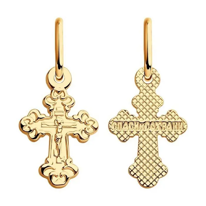 Подвеска крест из красного золота