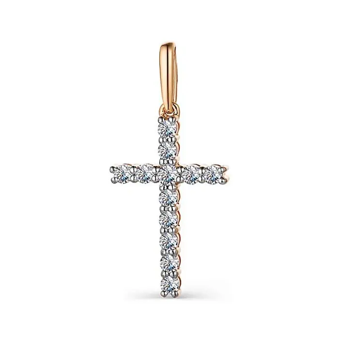 Подвеска декоративный крест из комбинированного золота с бриллиантами вид 1
