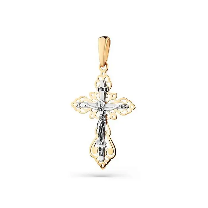 Подвеска крест из комбинированного золота