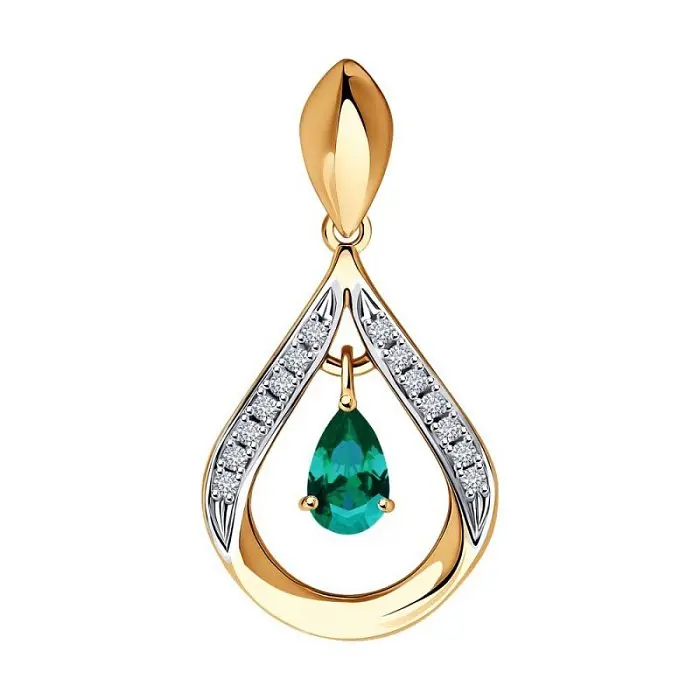 Подвеска декоративная из комбинированного золота с изумрудами