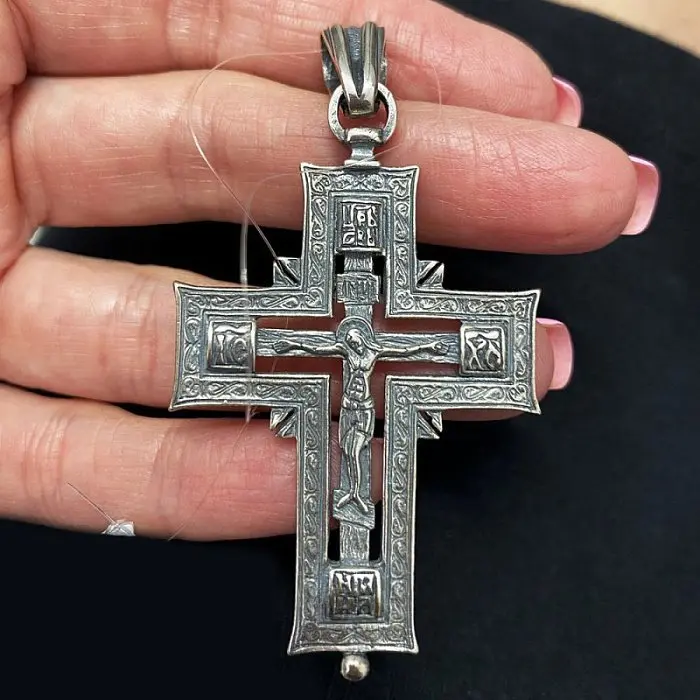 Подвеска крест из черного серебра