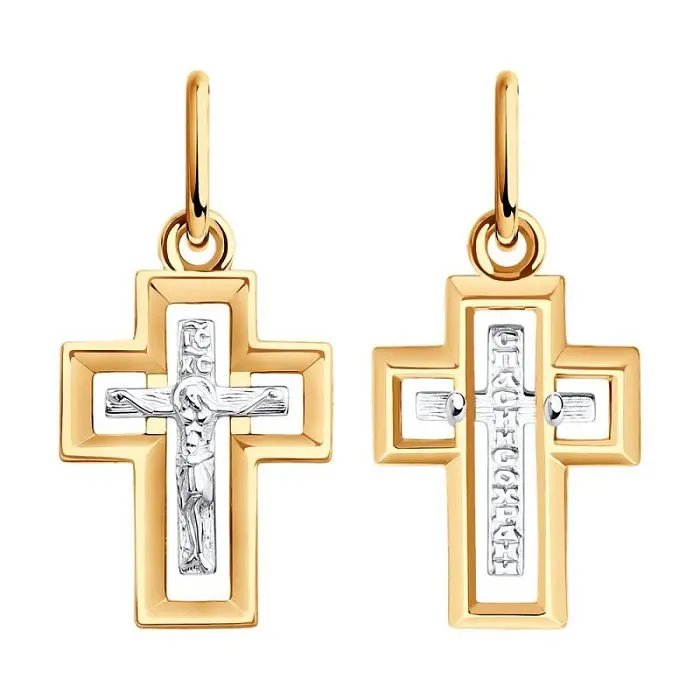 Подвеска крест из комбинированного золота