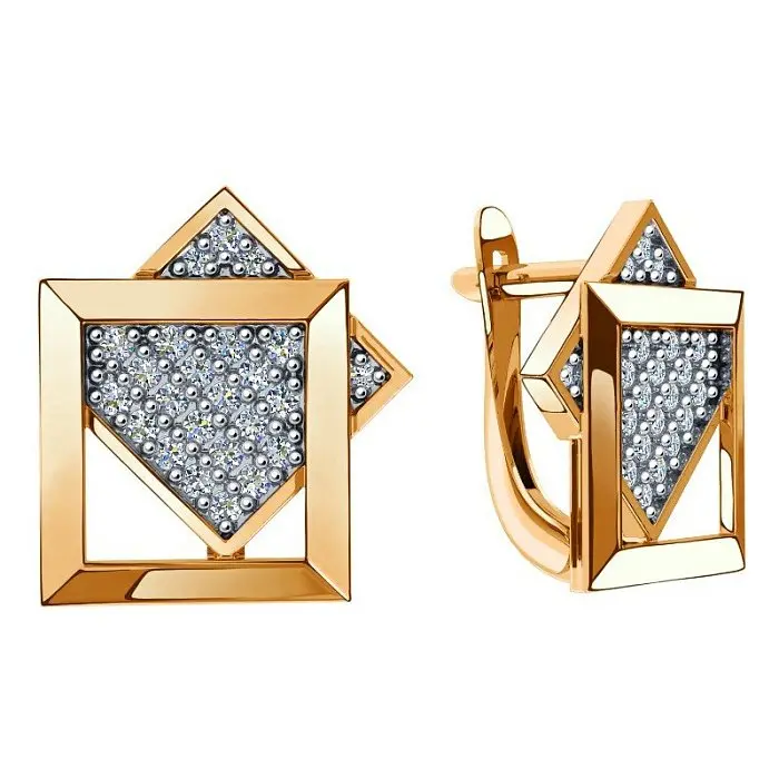 Серьги с английским замком из комбинированного золота