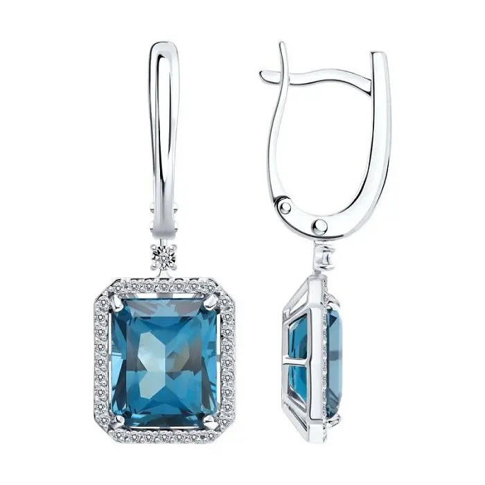 Серьги подвесные из белого золота