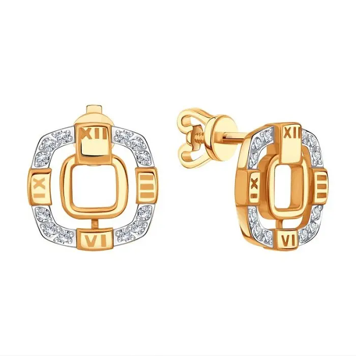 Серьги пуссеты из красного золота