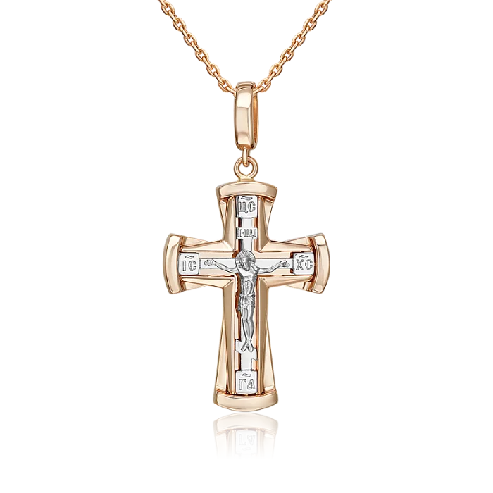 Подвеска крест из комбинированного золота