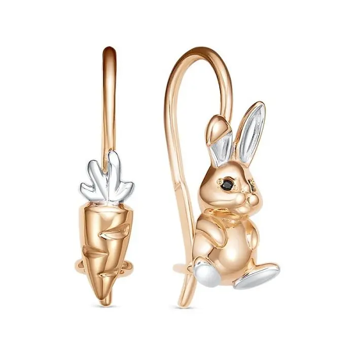 Серьги детские из комбинированного золота