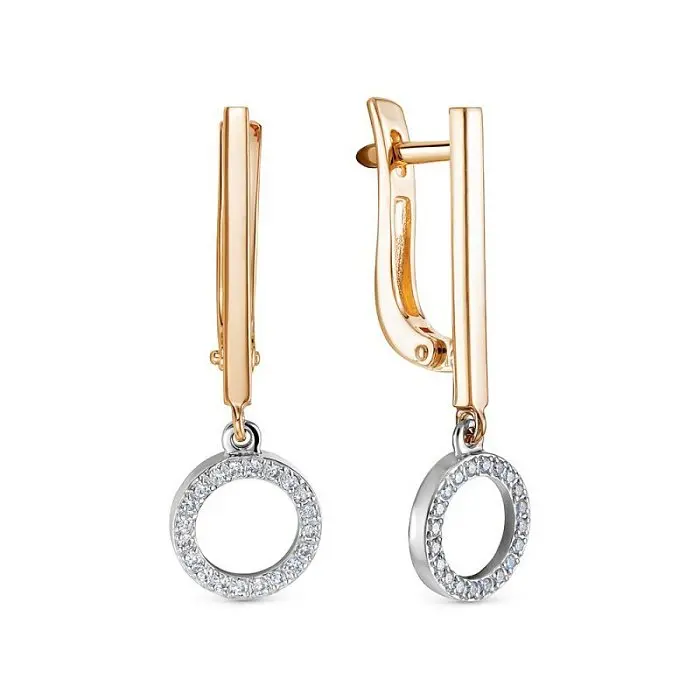 Серьги подвесные из комбинированного золота