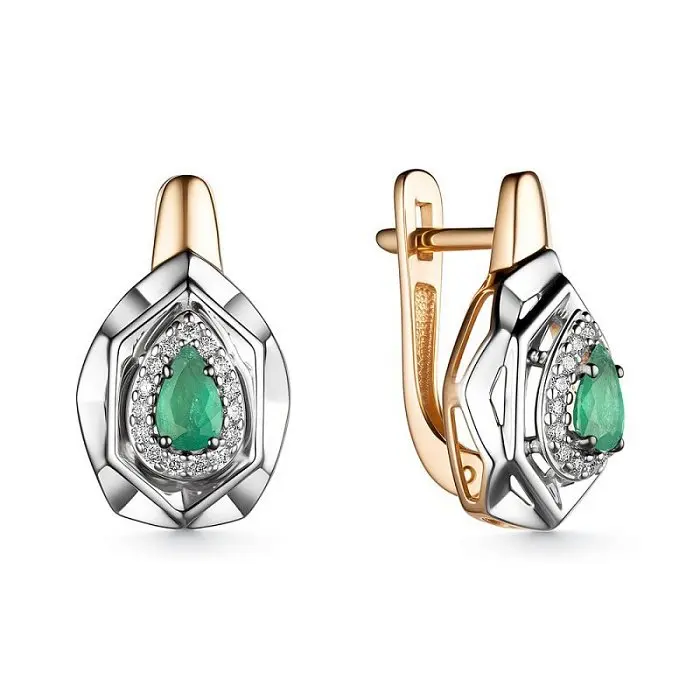 Серьги с английским замком из комбинированного золота