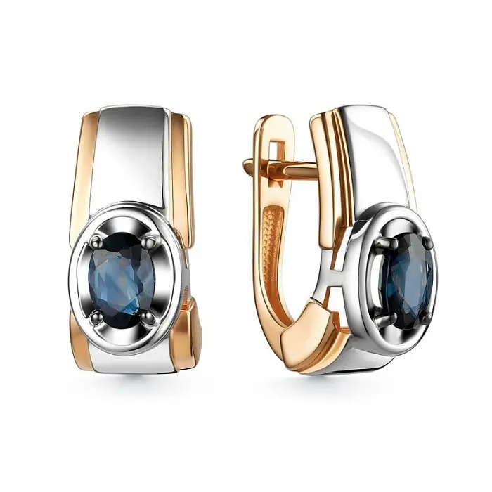 Серьги с английским замком из комбинированного золота вид 1