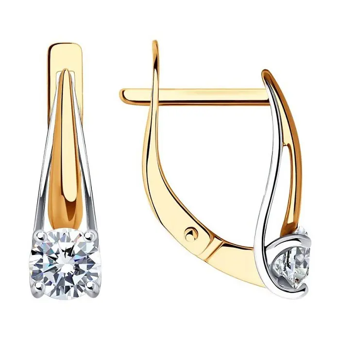 Серьги с английским замком из комбинированного золота