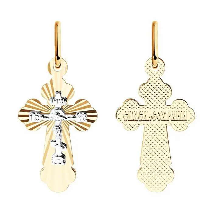 Подвеска крест из комбинированного золота