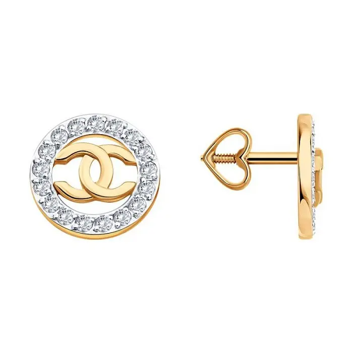 Серьги пуссеты из красного золота