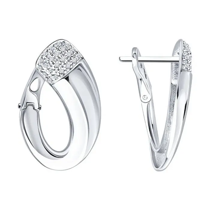 Серьги с английским замком из белого золота