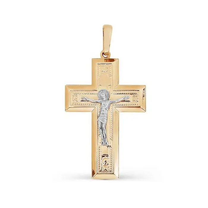 Подвеска крест из комбинированного золота