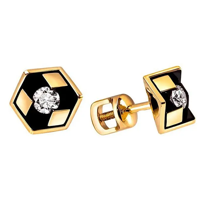 Серьги пуссеты из желтого золота вид 1