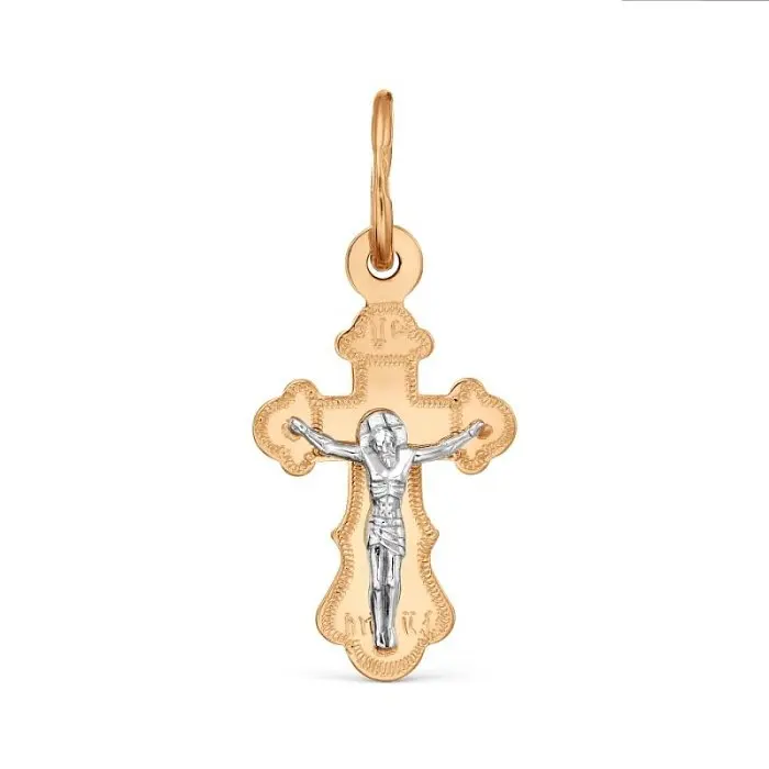 Подвеска крест из комбинированного золота