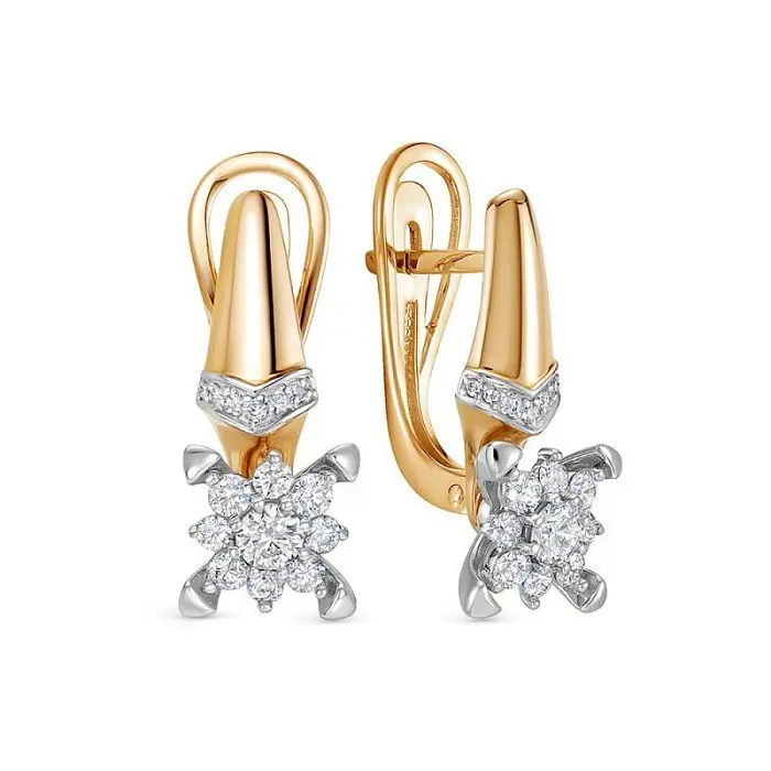 Серьги с английским замком из комбинированного золота