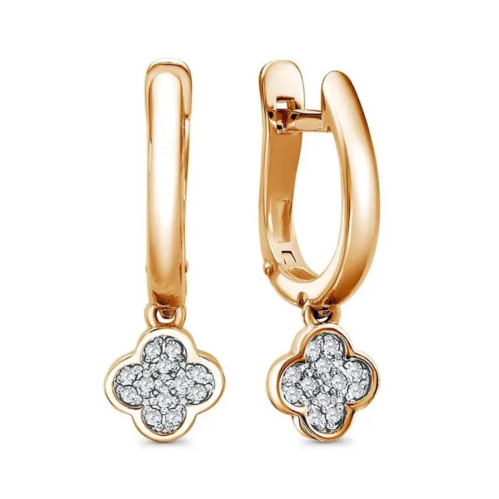 Серьги подвесные из красного золота