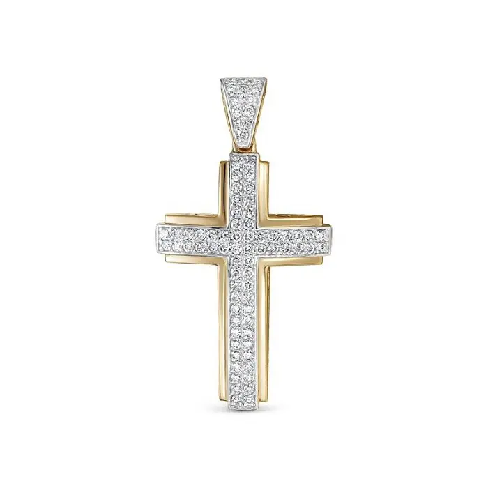 Подвеска декоративный крест из комбинированного золота