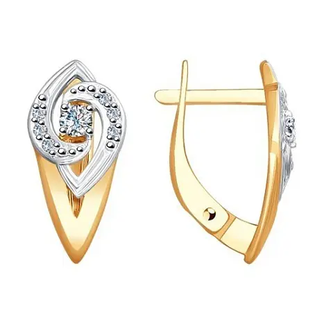Серьги с английским замком из комбинированного золота
