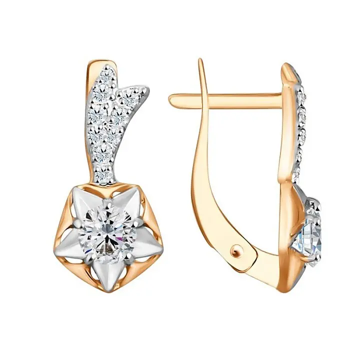 Серьги с английским замком из комбинированного золота