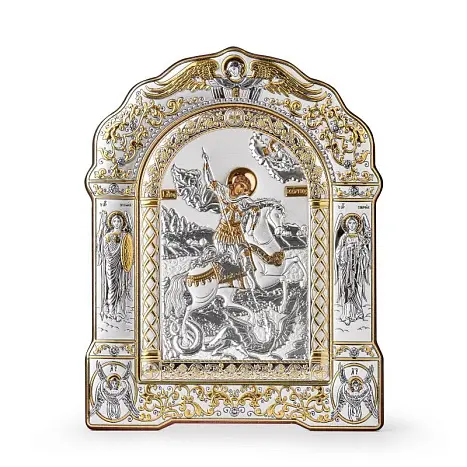 Георгий Победоносец, икона арочная с рамкой под стеклом, бел.дерево 167*228 AS-4/004G/B