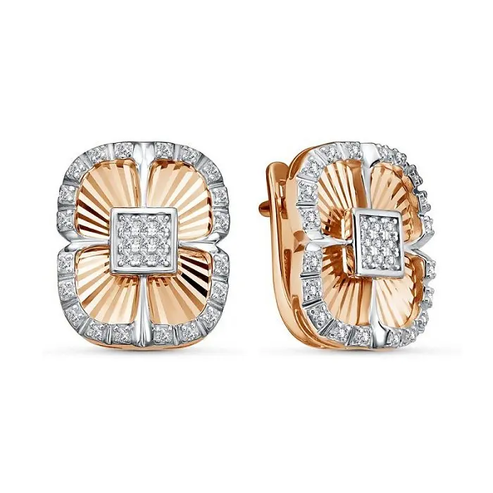 Серьги с английским замком из комбинированного золота