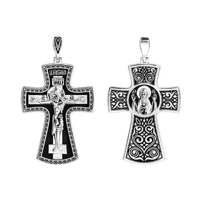 Подвеска крест из черного серебра вид 1