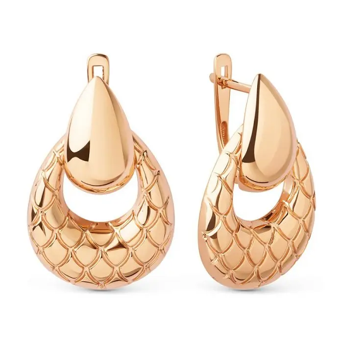 Серьги подвесные из красного золота