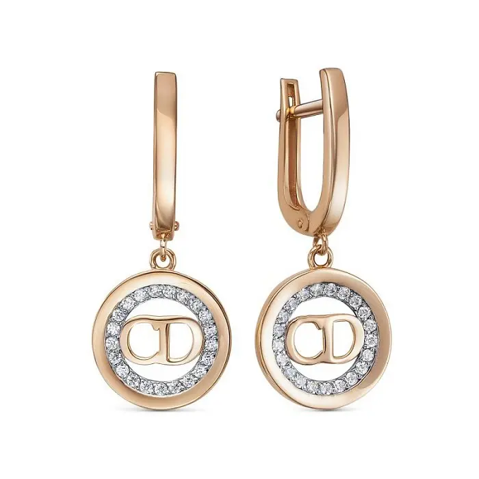 Серьги подвесные из красного золота