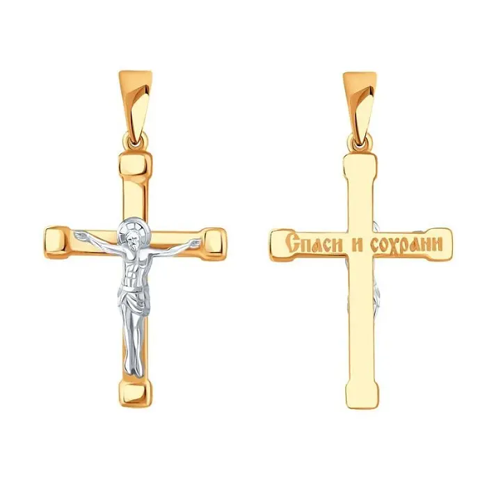 Подвеска крест из комбинированного золота