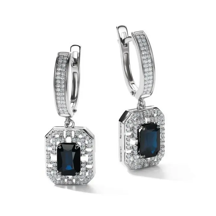 Серьги подвесные из белого золота