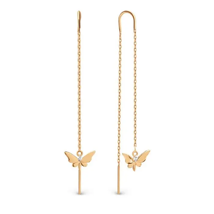 Серьги цепочки из красного золота