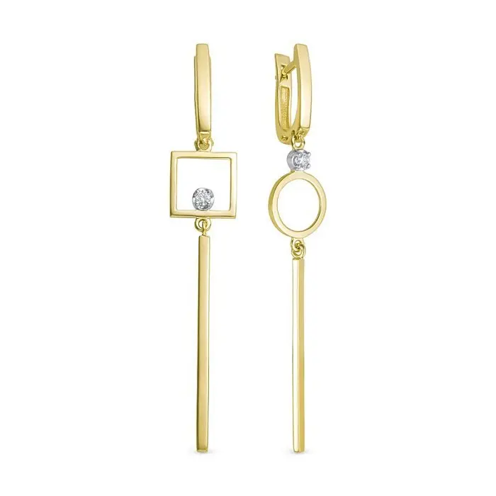 Серьги подвесные из желтого золота