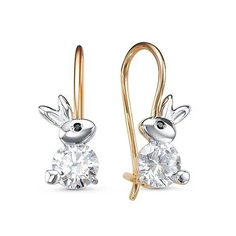 Серьги детские из комбинированного золота