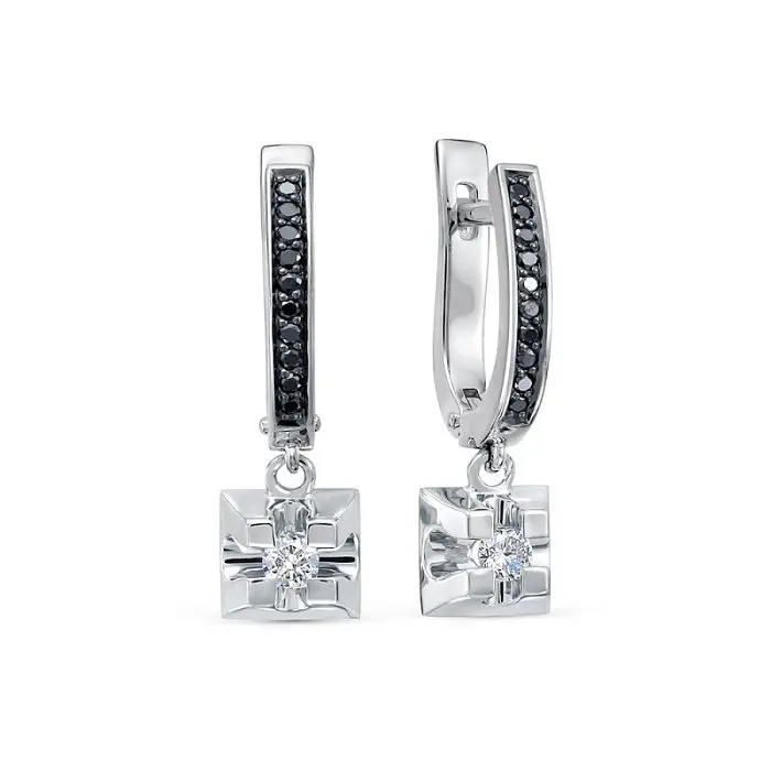 Серьги подвесные из белого золота