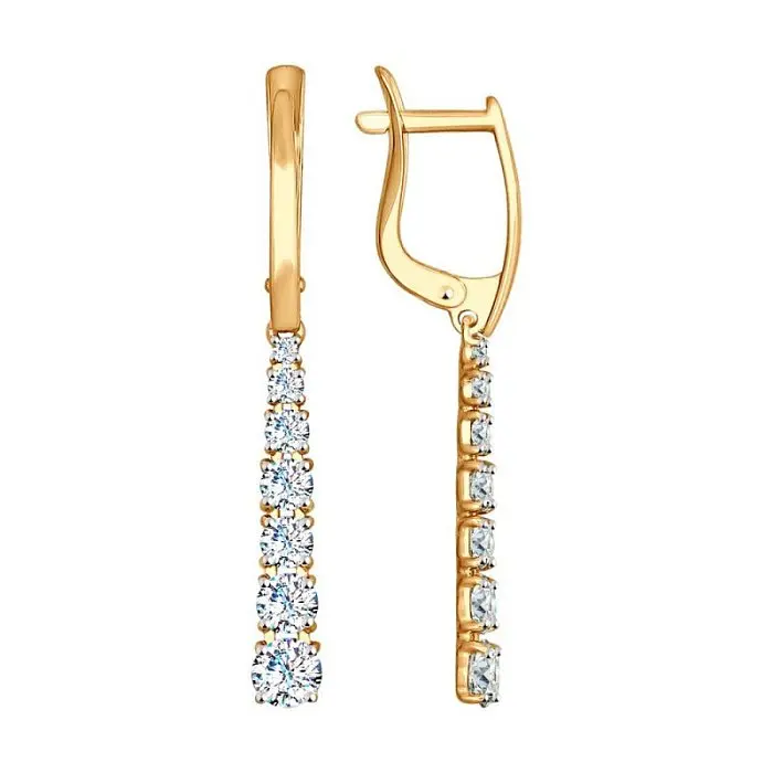 Серьги подвесные из красного золота вид 1