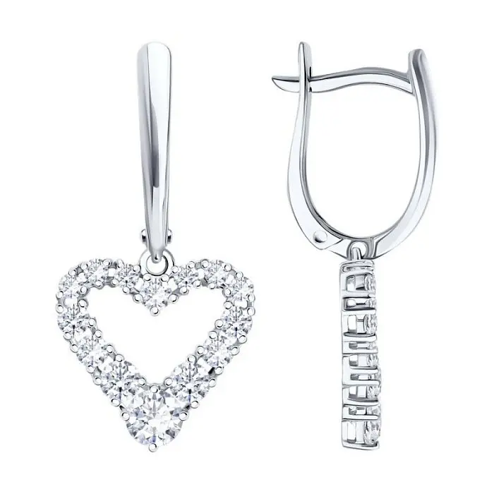 Серьги подвесные из белого золота