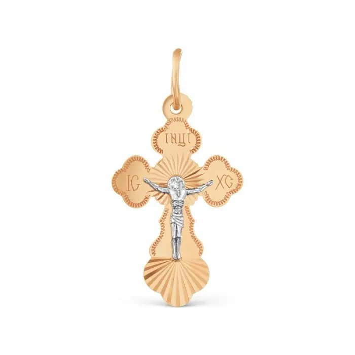Подвеска крест из комбинированного золота