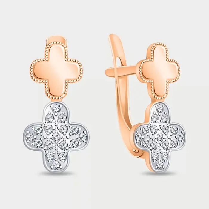 Серьги с английским замком из комбинированного золота