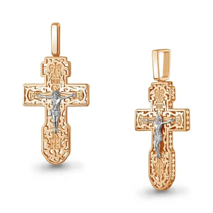 Подвеска крест из комбинированного золота
