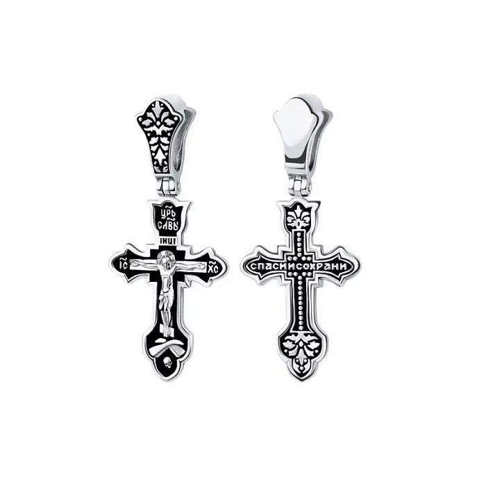 Подвеска крест из черного серебра