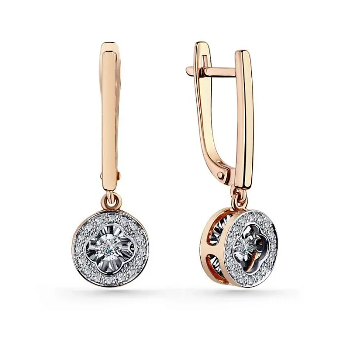 Серьги подвесные из комбинированного золота