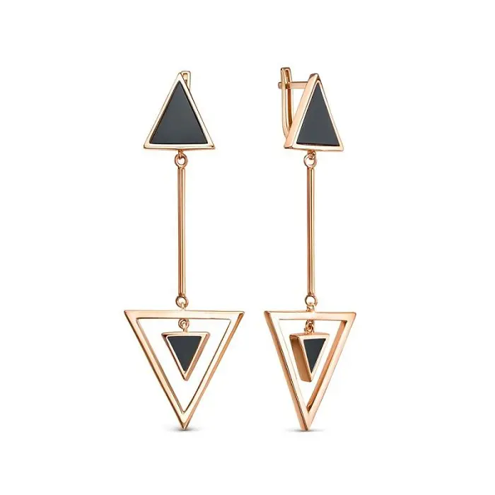 Серьги подвесные из красного золота