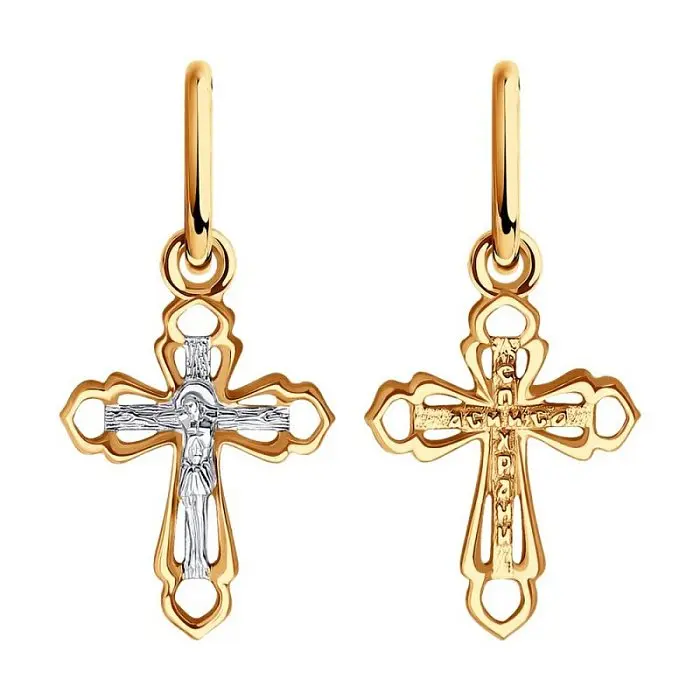 Подвеска крест из комбинированного золота