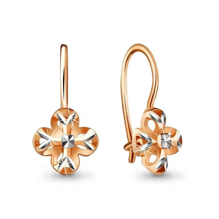 Серьги детские из комбинированного золота