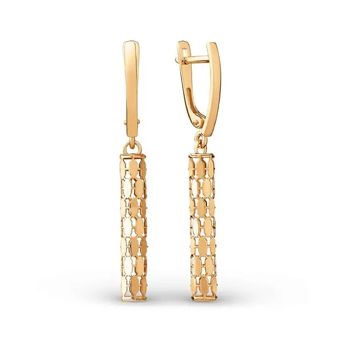 Серьги подвесные из красного золота